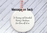 Ceramic Circle Decoration - Baby's first Xmas penguin personalised