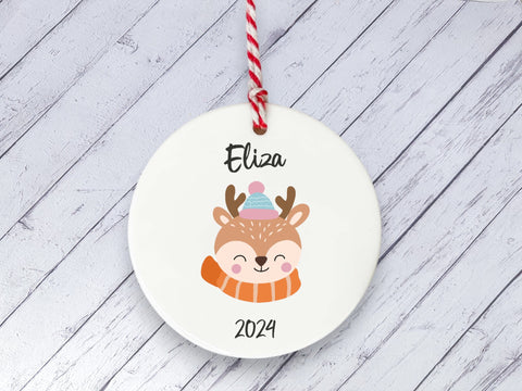 Ceramic Circle Decoration - Child's name personalised deer