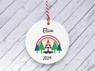 Ceramic Circle Decoration - Rainbow gonk personalised child's name