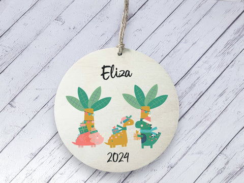 Ceramic Circle Decoration - child's name personalised festive Dino