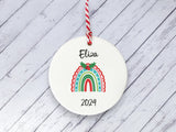 Ceramic Circle Decoration - Xmas rainbow personalised child's name
