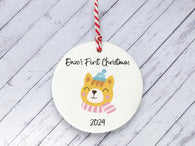 Ceramic Circle Decoration - Baby's first Xmas bear personalised