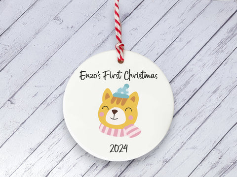 Ceramic Circle Decoration - Baby's first Xmas bear personalised
