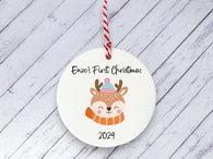 Ceramic Circle Decoration - Baby's first Xmas deer personalised