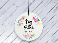 Pregnancy Reveal Gift for Big Sister - Floral Ceramic circle
