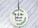 Engagement gift -  Mr & Mrs Botanical Personalised Ceramic circle