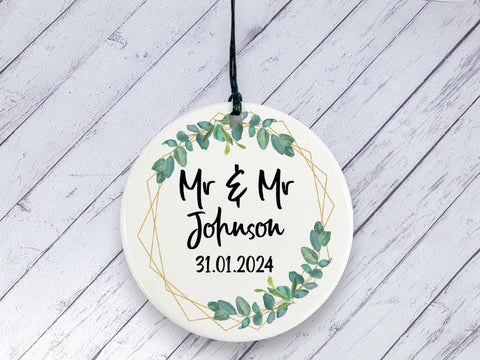 Engagement gift - Mr & Mr Personalised Botanical Ceramic circle