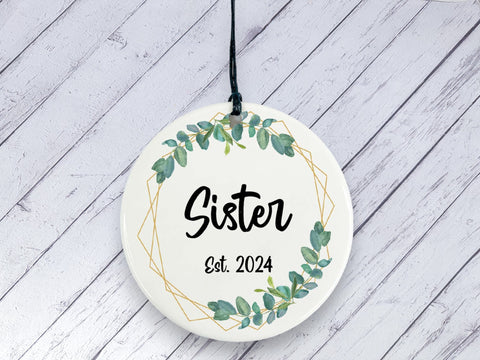 Pregnancy Reveal Gift for Sister - Botanical Ceramic circle