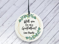 Will you be my Godfather? Proposal gift - Botanical Personalised Ceramic circle