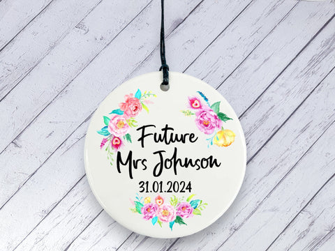 Engagement gift -  Future Mrs Floral Personalised Ceramic circle