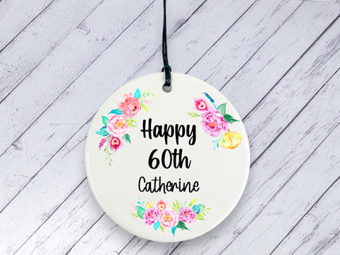60th Birthday Gift - Floral Ceramic circle