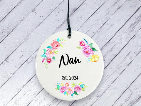 Pregnancy Reveal Gift for Nan - Floral Ceramic circle