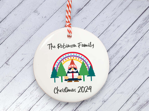 Ceramic Circle Decoration - Rainbow gonk personalised family