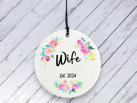 Anniversary Gift for Wife - Floral Personalised Ceramic circle