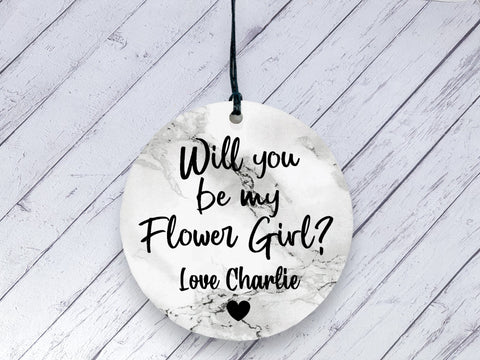 Flower Girl Proposal gift - Marble Personalised Ceramic circle