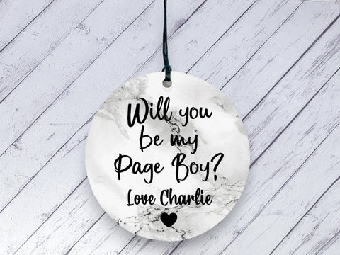 Page Boy Proposal gift - Marble Personalised Ceramic circle