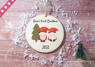 Wooden Circle Decoration - baby's first xmas santa gonk
