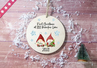 Wooden Circle Decoration - Xmas gnome & snowflakes first xmas in our new home