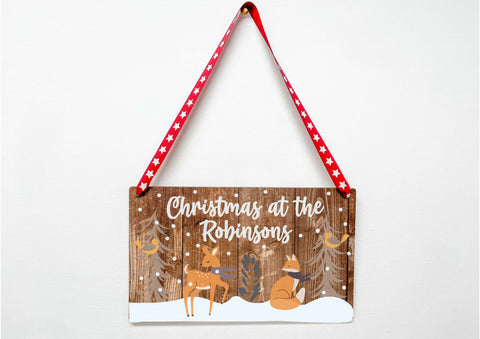 Christmas at the Personalised Hanging Xmas plaque - Forest Animals