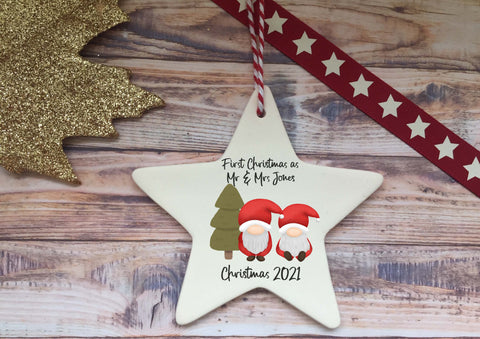 Ceramic Hanging Star Decoration Santa gonk - first xmas as mr & mrs