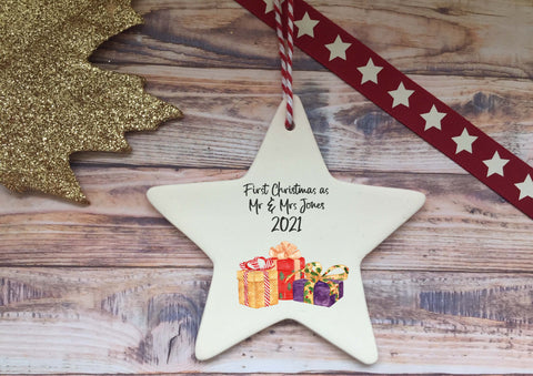 Ceramic Hanging Star Decoration First xmas as mr & mrs presents