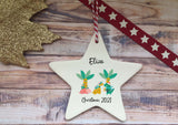 Ceramic Hanging Star Decoration Child's name festive dino