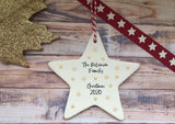 Ceramic Hanging Star Decoration Gold snowflakes family personalised