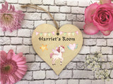 Wooden Heart Ornament - Personalised Door Sign Unicorn