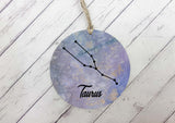 Wooden Circle Decoration - Star sign plaque - Gemini