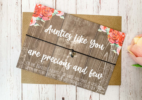 Floral wood style Wish bracelet - Aunties like you are precious and few