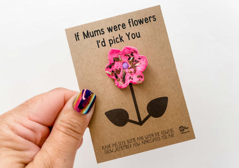 a hand holding a card with a flower on it